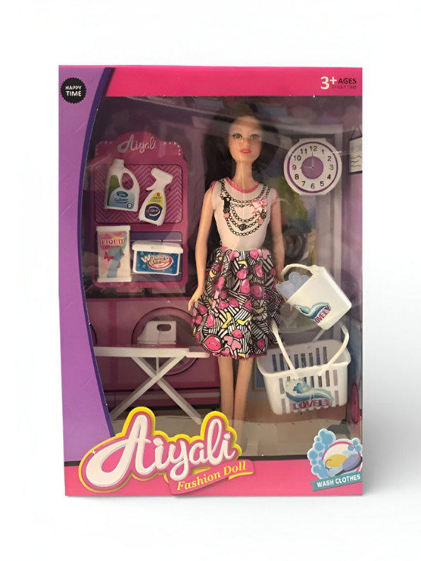 Fashion Doll Laundry Playset with Accessories – 11.5” Dress-Up Doll, Washing Machine, Ironing Board, Laundry Baskets & Detergent Toys – Pretend Play Gift for Girls Ages 3+ NX12650