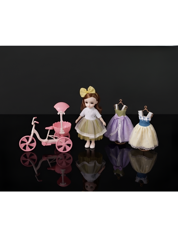 Cherry "Shining Girl" Fashion Doll Set – Includes Pink Balloon Tricycle, Changeable Outfits, and Miniature Ice Cream Play Accessories NX16691