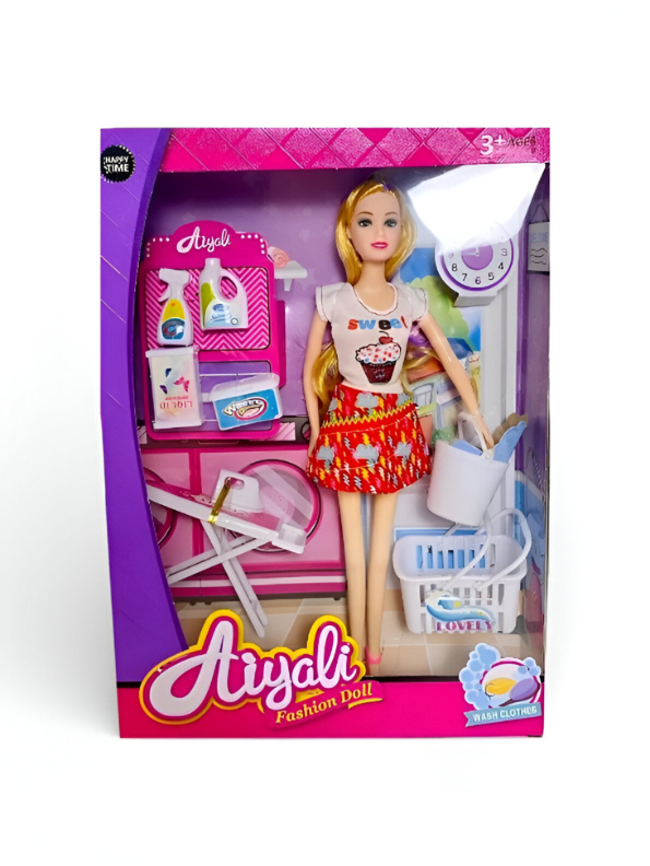 Fashion Doll Laundry Playset with Accessories – 11.5” Dress-Up Doll, Washing Machine, Ironing Board, Laundry Baskets & Detergent Toys – Pretend Play Gift for Girls Ages 3+ NX12650