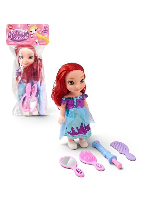Pretty Princess Red Hair Doll Playset with Hair Styling Accessories, Mirror and Comb Toy Set LMI11751
