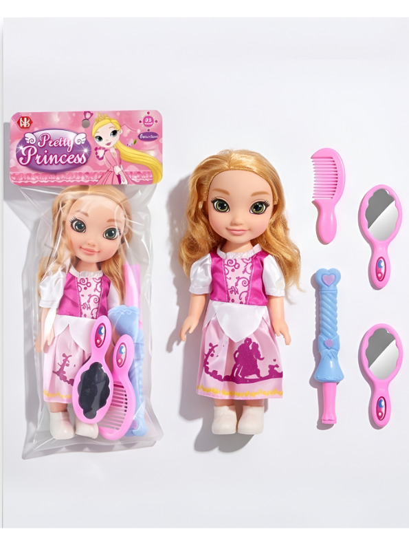 Princess Doll Pretend Play Set – Blonde Hair Styling Toy Doll with Beauty Accessories, Birthday Gift for Girls and Toddlers LMI11751
