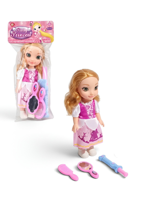 Princess Doll Pretend Play Set – Blonde Hair Styling Toy Doll with Beauty Accessories, Birthday Gift for Girls and Toddlers LMI11751