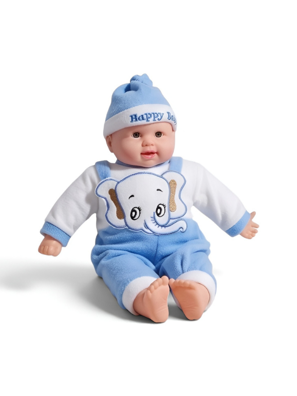 Realistic Soft Body Baby Doll in Blue Teddy Bear Dungarees and Hat | Lifelike Newborn Toy with Sound Effects for Toddlers LMI7913