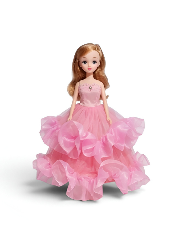 Elegant Pink Ruffled Ballgown Fashion Doll with Golden Brown Hair LMI14634