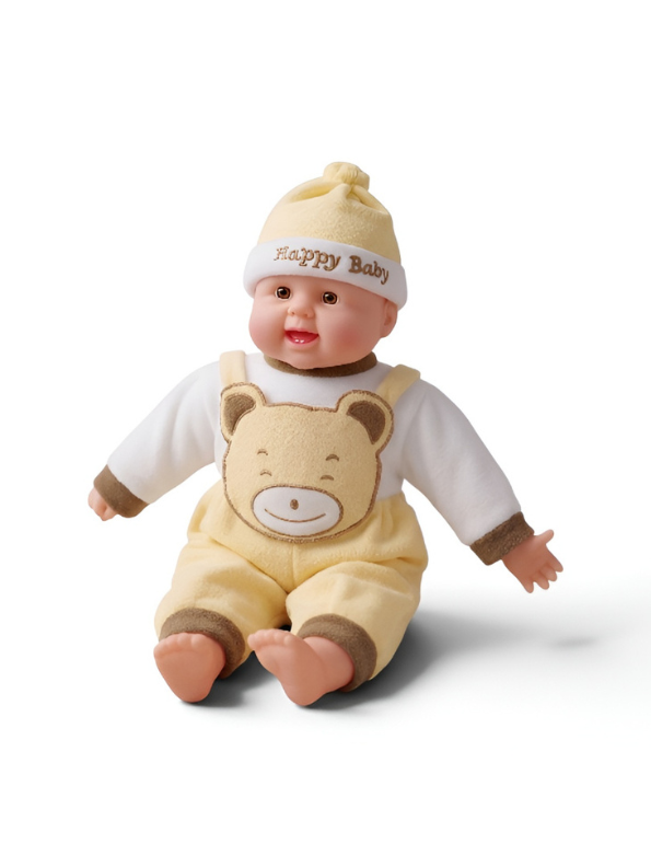 Realistic Soft Body Baby Doll in Yellow Teddy Bear Dungarees and Hat | Lifelike Newborn Toy with Sound Effects for Toddlers LMI7913