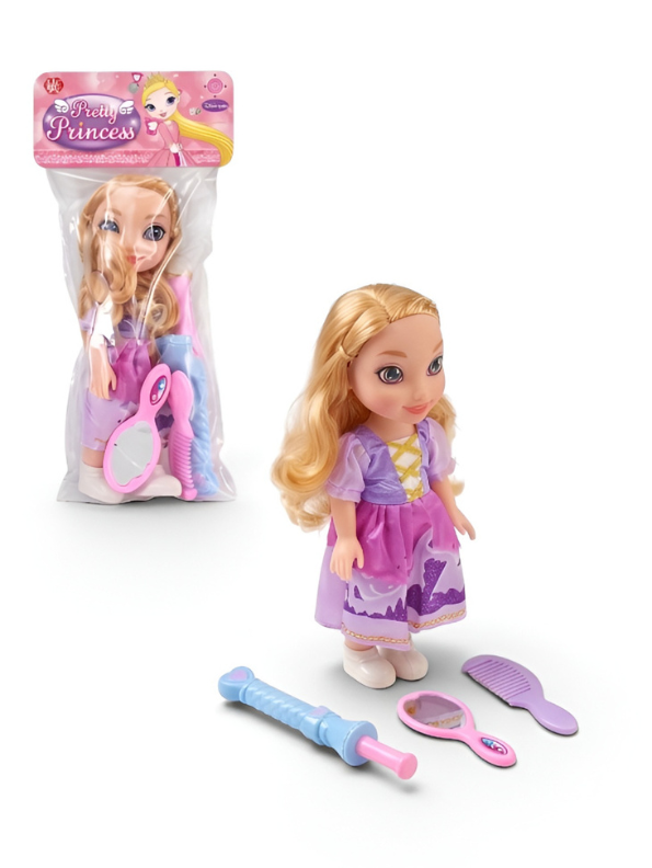 Princess Toy Doll with Blonde Hair and Purple Dress – Includes Hair Styling Accessories Play Kit for Kids LMI11751