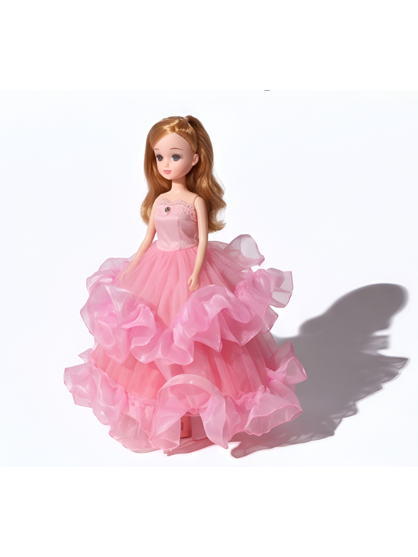 Elegant Pink Ruffled Ballgown Fashion Doll with Golden Brown Hair LMI14634