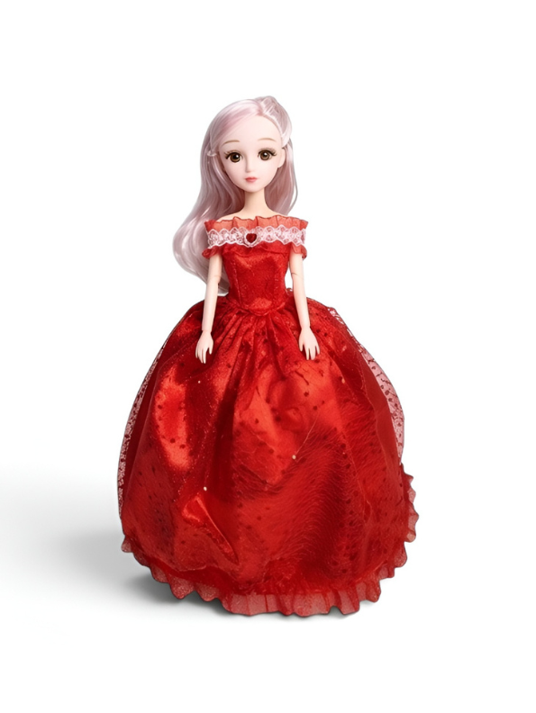 Articulated Princess Doll with Pink Hair | Sparkly Red Ballgown Evening Dress Fashion Doll LMI14634