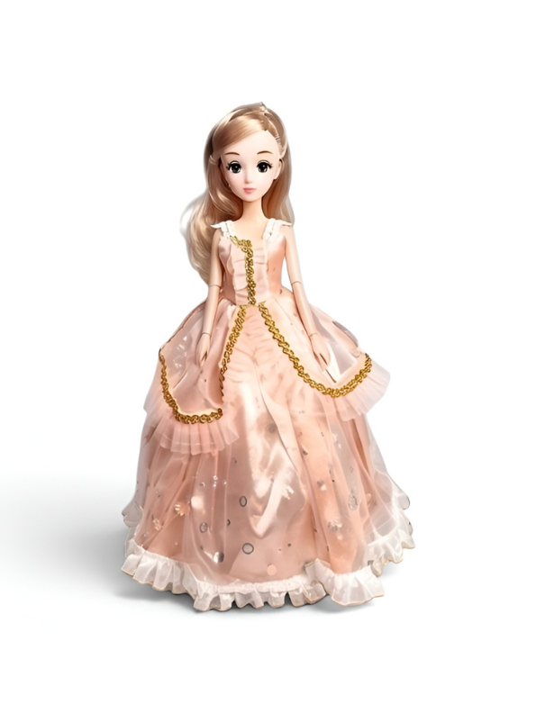 Princess Doll in Elegant Peach Ballgown with Gold Trim – Jointed Fashion Doll with Blonde Hair LMI14634
