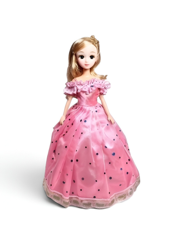 Elegant Pink Polka Dot Doll Dress – Off-Shoulder Ball Gown Fashion Dolls LMI14634