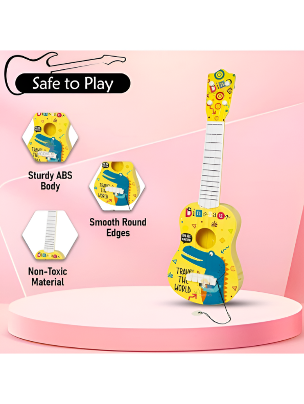 Dinosaur Toy Guitar for Kids – 4-String Mini Ukulele Musical Instrument with Pick, Durable ABS Plastic, Safe Rounded Edges Early Learning Educational Toy for Toddlers LMI14888