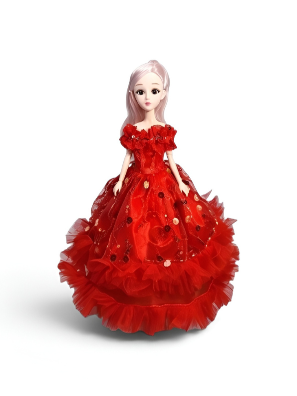 The Crimson Elegance Collection - Articulated Princess Fashion Doll in Tiered Red Tulle Gown LMI14634