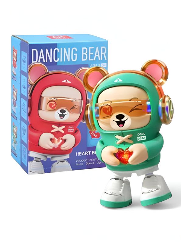 Green - Dancing Bear Musical Toy for Kids – Singing & Walking Electric Bear with Music, LED Lights & Cute Animal Design - LMI14641.