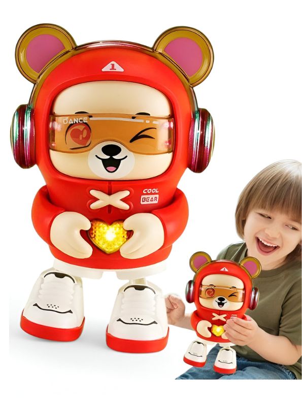 Red - Dancing Bear Musical Toy for Kids – Singing & Walking Electric Bear with Music, LED Lights & Cute Animal Design - LMI14641.