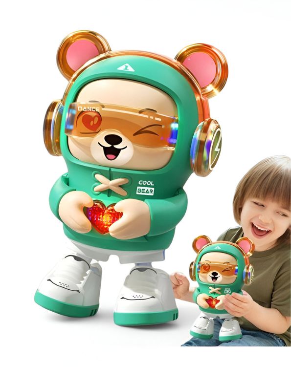 Green - Dancing Bear Musical Toy for Kids – Singing & Walking Electric Bear with Music, LED Lights & Cute Animal Design - LMI14641.