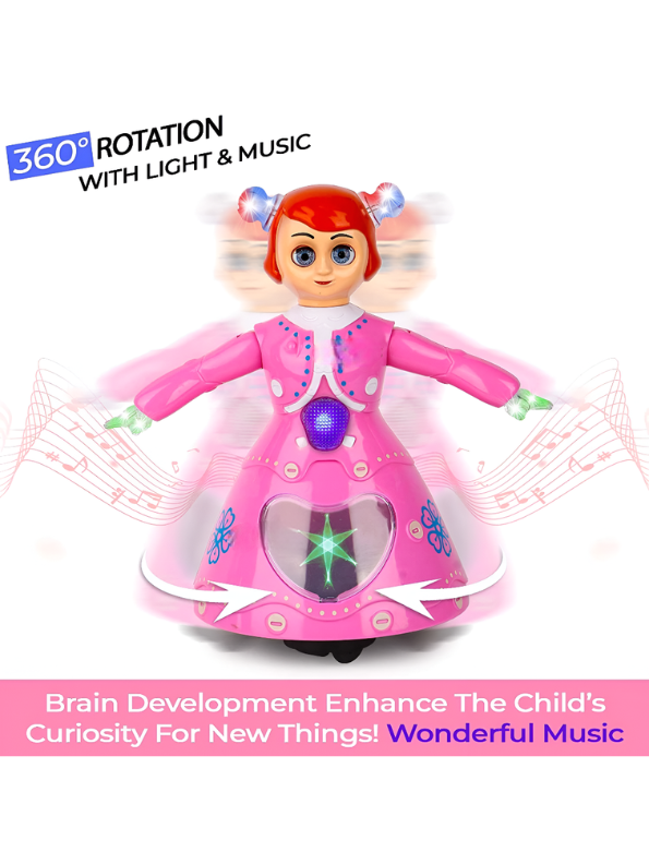 Dancing Princess Robot Toy with 360° Rotation, Music, and LED Lights – Bump & Go Interactive Toy for Toddlers and Kids TV7407