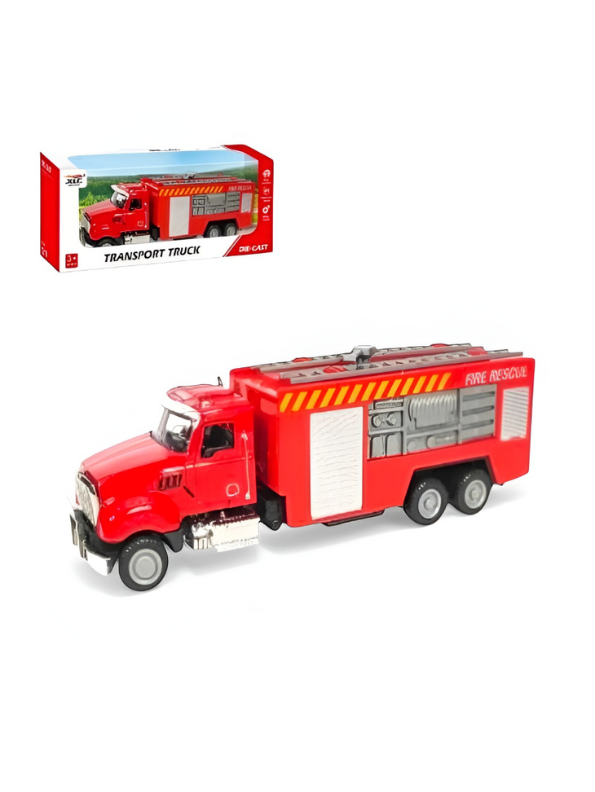 Die-Cast Fire Rescue Transport Truck Toy – Red Emergency Vehicle with Realistic Details MD2933.