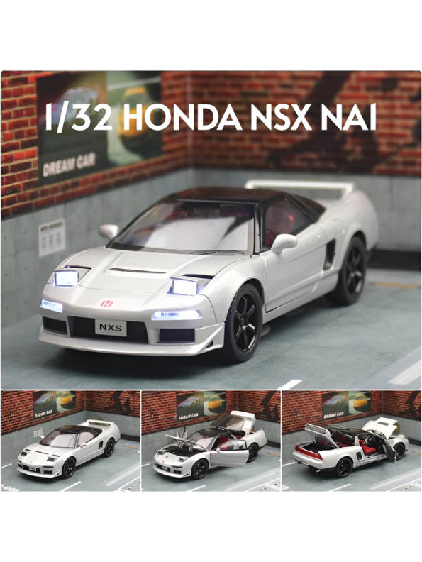 Honda NSX Diecast Model Car 1:32 Scale - Grey JDM Supercar Toy, Collectible Vehicle with Opening Parts & Red Racing Seats TV6291.