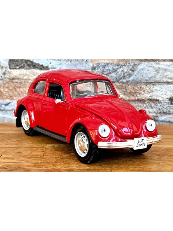 Classic Red Volkswagen Beetle Diecast Model Car - Vintage 1960s Style Toy Vehicle with Silver Bumpers & Detailed Interior MD1623