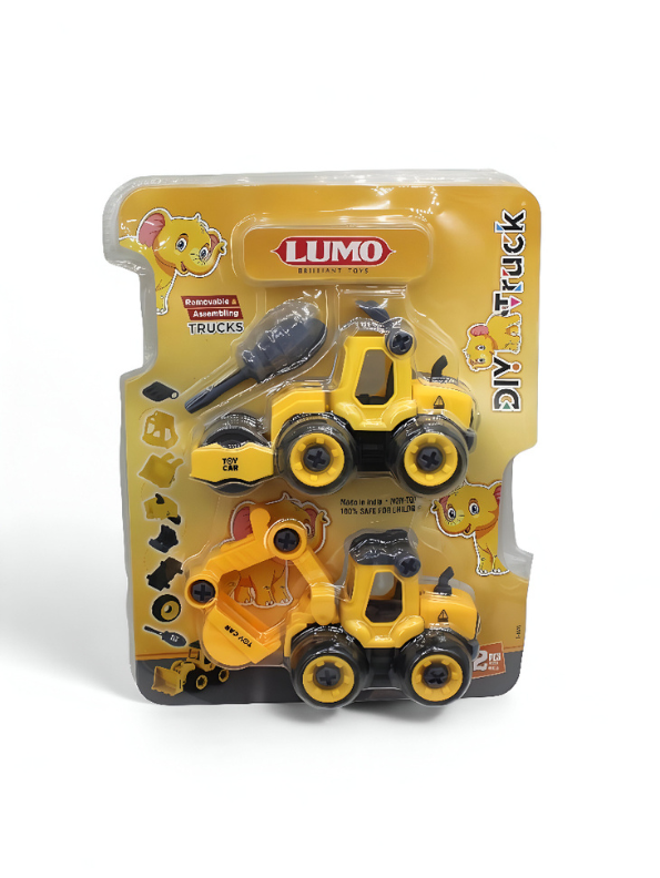 Yellow - Dig & Roll Set – Road Roller & Excavator Combo Toy with Screwdriver for Kids LMI11038.