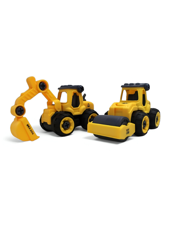 Yellow - Dig & Roll Set – Road Roller & Excavator Combo Toy with Screwdriver for Kids LMI11038.