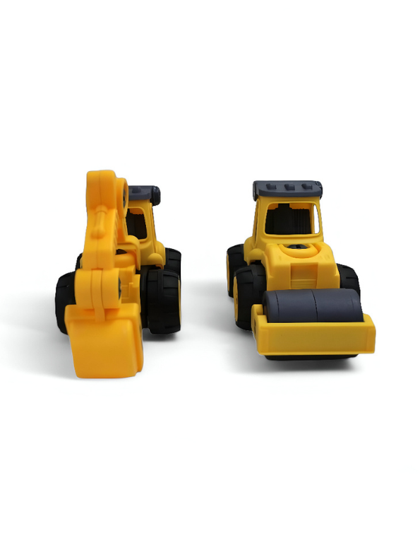 Yellow - Dig & Roll Set – Road Roller & Excavator Combo Toy with Screwdriver for Kids LMI11038.