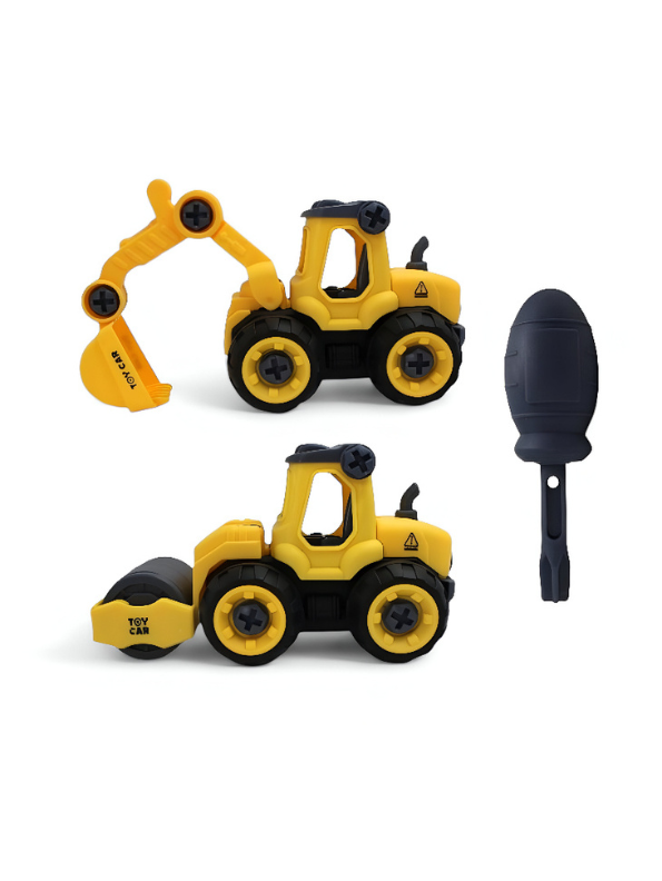 Yellow - Dig & Roll Set – Road Roller & Excavator Combo Toy with Screwdriver for Kids LMI11038.