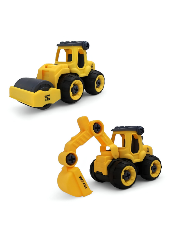 Yellow - Dig & Roll Set – Road Roller & Excavator Combo Toy with Screwdriver for Kids LMI11038.