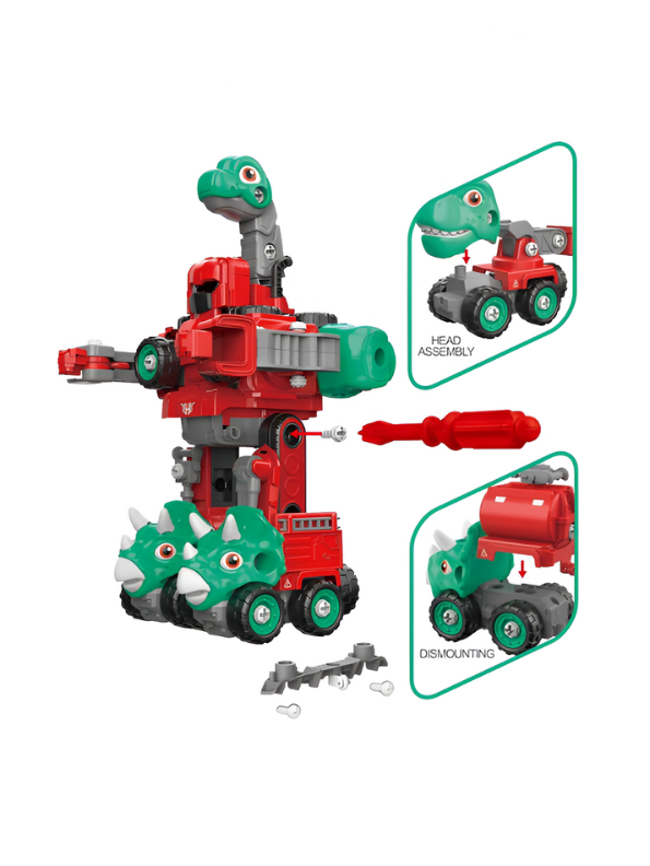 Dino Robot Car – 5-in-1 Car Toy – Dinosaur Car, Robot & Lego Puzzle Assembly Set for Kids LMI-LM911-A.