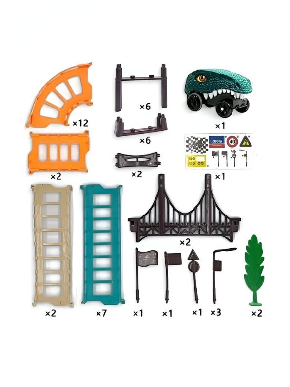 DinoRush – 50-Piece Dinosaur Track Set for Kids | Light & Sound Plastic Track Game with Dino Car & Battery Operation LMI12248.