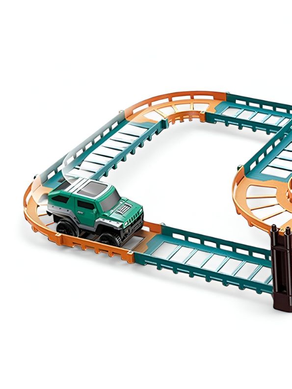 DinoRush – 50-Piece Dinosaur Track Set for Kids | Light & Sound Plastic Track Game with Dino Car & Battery Operation LMI12248.