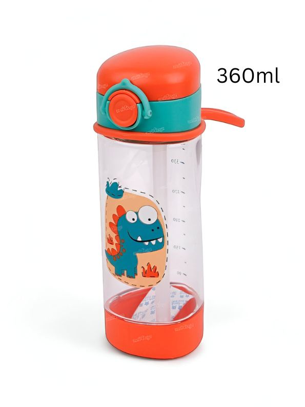 DinoSip – 360ml Water Bottle for Kids with Straw | Non-Toxic & BPA-Free | Cute Dinosaur Print | Leak-Proof School & Travel Bottle for Boys & Girls NOV6322.