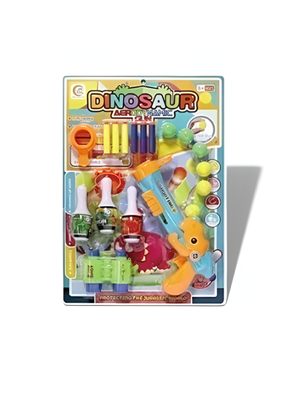 Dinosaur Gun Toy Set for Kids – 2-in-1 Shooting Game with EVA Soft Bullets & Foam Balls, Includes Bowling Pin Targets, Binoculars, and Target Crown for Safe Indoor Play Orange NX15605.