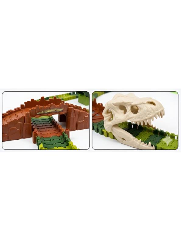 Dinosaur Race Track Toy Set – Flexible Track with 360° Loop, Dino Skull Tunnel & Bridge TV1782.