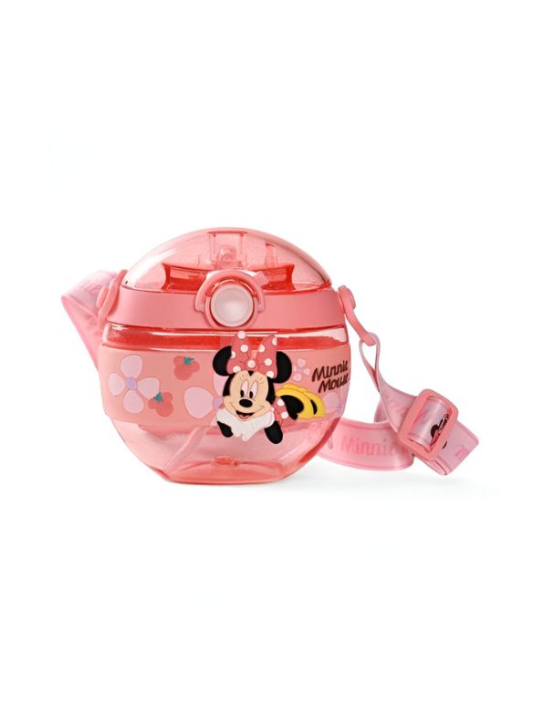 Disney Cartoon Donut Shape Sipper Water Bottle for Kids – 420ML BPA Free, Leakproof, Lightweight, Push Button, with Strap – Ideal for School Use NOV10477.