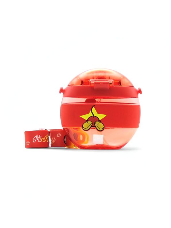 Red - Disney Cartoon Donut Shape Sipper Water Bottle for Kids – 420ML BPA Free, Leakproof, Lightweight, Push Button, with Strap – Ideal for School Use NOV10477.