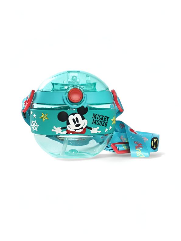 Turquoise - Disney Cartoon Donut Shape Sipper Water Bottle for Kids – 420ML BPA Free, Leakproof, Lightweight, Push Button, with Strap – Ideal for School Use NOV10477.