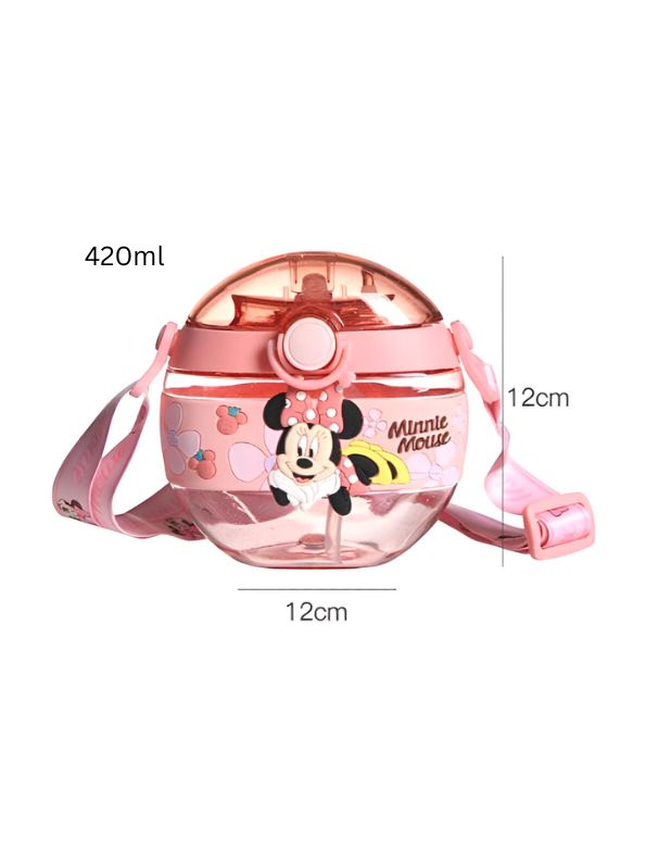 Disney Cartoon Donut Shape Sipper Water Bottle for Kids – 420ML BPA Free, Leakproof, Lightweight, Push Button, with Strap – Ideal for School Use NOV10477.