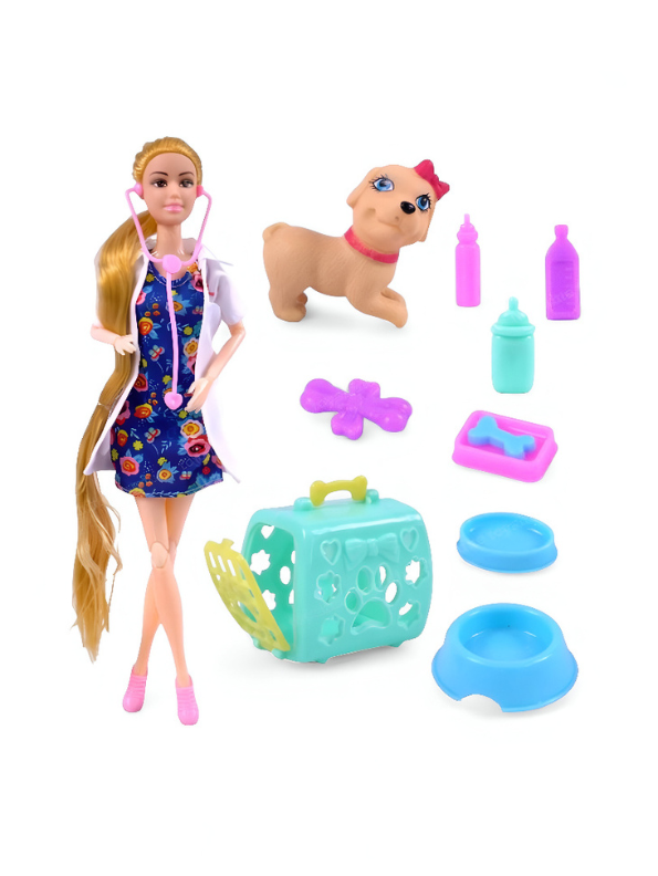 DocKit – Nurse Doll Playset with Stethoscope | Barbie Inspired Caring Hospital Doctor Toy with Puppy & Pet Carrier | Fun Role Play Gift LMI11752.