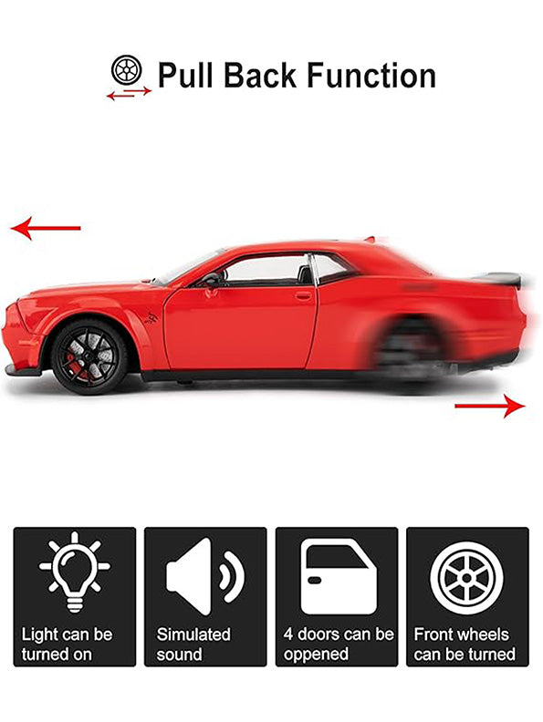 Dodge Challenger Hellcat Diecast Metal Model – Red - Scale 1:24