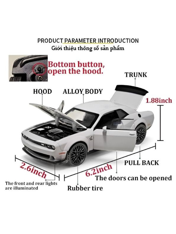 Dodge Challenger SRT Hellcat Widebody 1:32 Scale Grey Alloy Model Car with Acrylic Display Box MD29