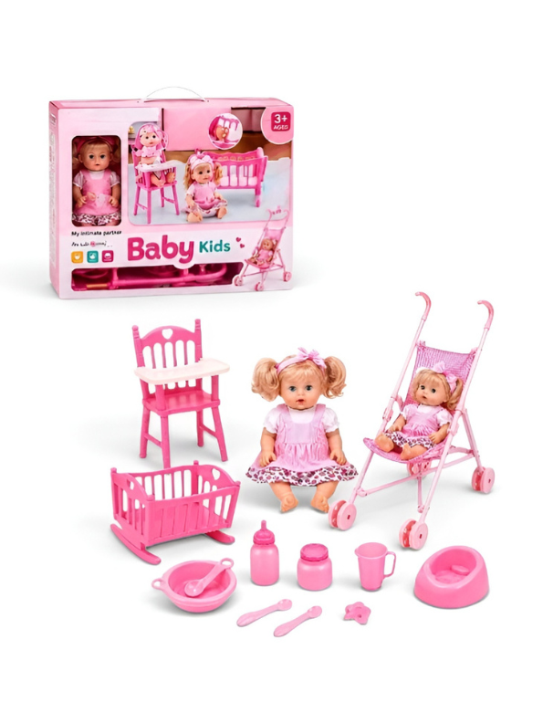 Doll Nursery Playset – Includes Realistic Baby Doll, Toy Stroller, Rocking Crib, Highchair, and Feeding Accessories (Pink) TV6070