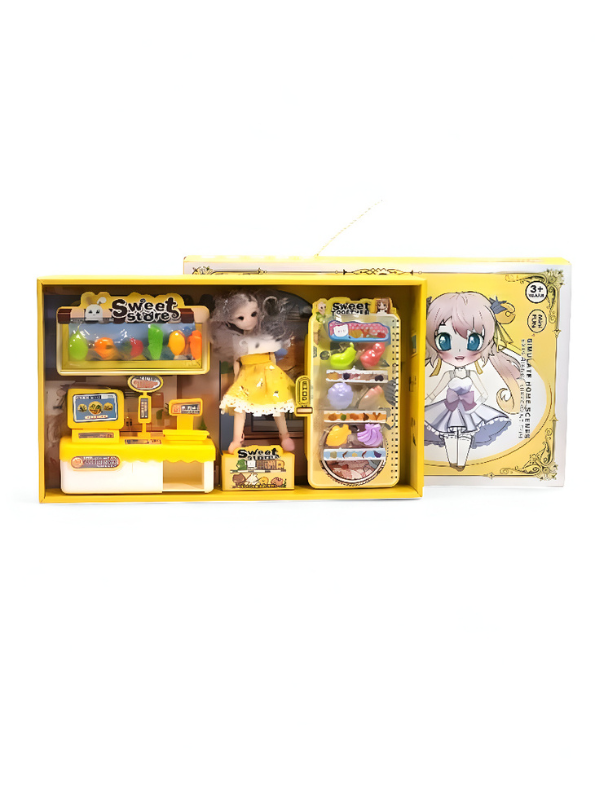 Yellow - Doll Supermarket Playset – Fashion Barbie Inspired Doll with Supermarket Playset, Fruits, Utensils & Mini Fridge | Gift Toy for Girls | LMI13640.