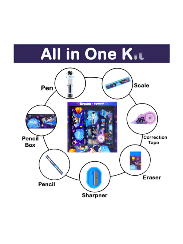 Dream Space Stationery Set for Kids | 8-Piece Back to School Kit with Pencil Pouch & Supplies | Space Themed Gift for Students NOVGBT-8462.