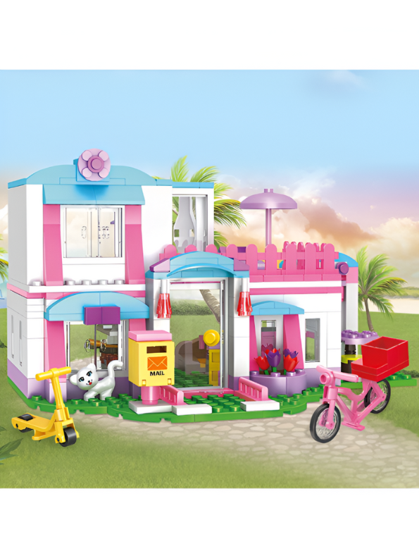 Dreamgirls Friends House Building Kit – 319 Pieces Beach Villa Playset with Swing & Sun Lounger | Creative Building Toy for Kids TV1142.