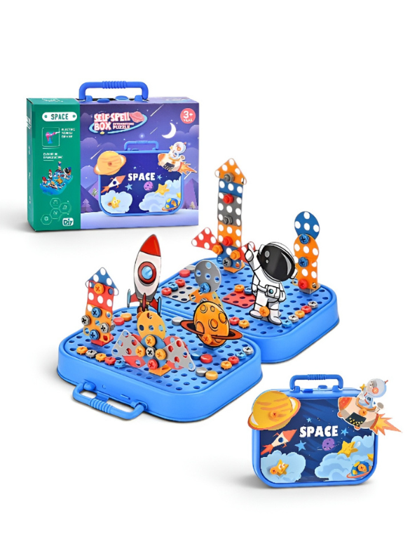 Educational DIY STEM Construction Toy for Kids: Space-Themed Puzzle Block Set with Working Electric Screwdriver TV7366
