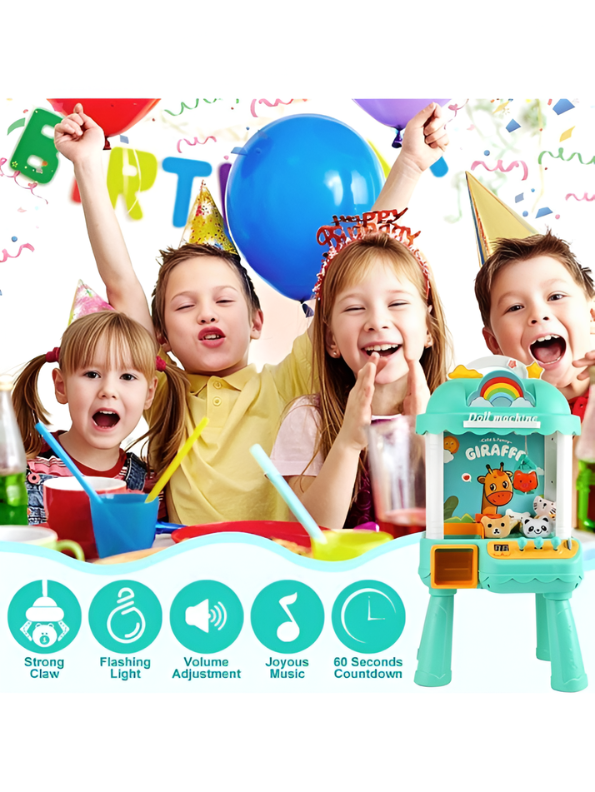 Electronic Mini Claw Machine – Green Arcade Game with 10 Plush Dolls, Lights, Music & Detachable Legs For Kids MD13