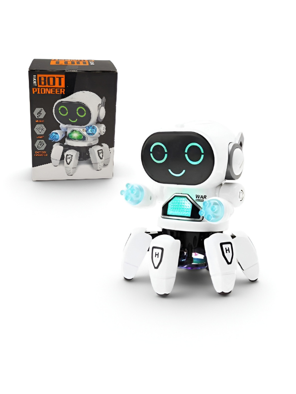 Electronic White Walking Dancing Robot Toy – 6 Legs Interactive Octopus Bot Pioneer with Flashing Lights and Music TV4280