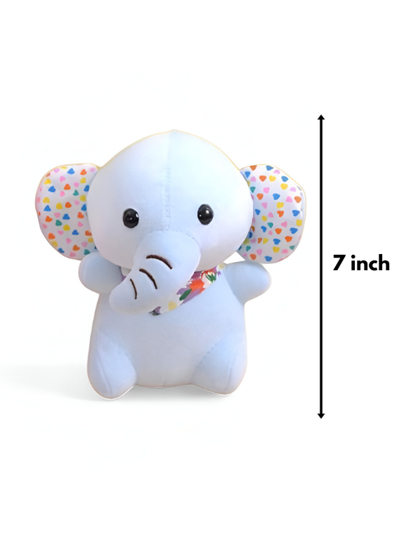 Blue - Elephant Plushie 7-inch Stuffed Animal with Heart-Patterned Ears Soft Plush Toy LMI11120.