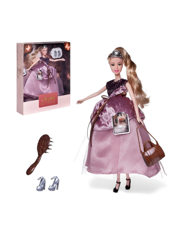European Royal Princess Doll Set – Posable Fashion Doll with Tiara, Sequin Tulle Dress, Cat Figure & Accessories for Girls NX12663.